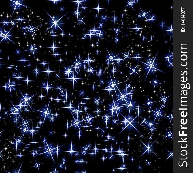 Abstract background of bright blue stars on black. Abstract background of bright blue stars on black