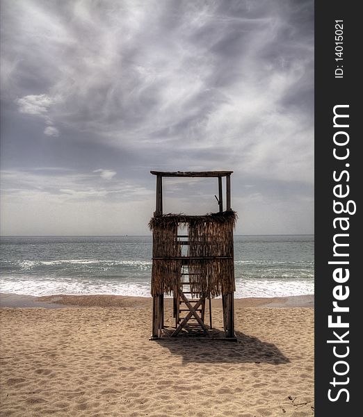 Brach and rescuer cabin on the beach in Sutomore,Montenegro.