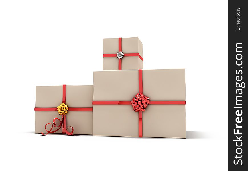 Gift boxes with red ribbons for the holiday. Gift boxes with red ribbons for the holiday