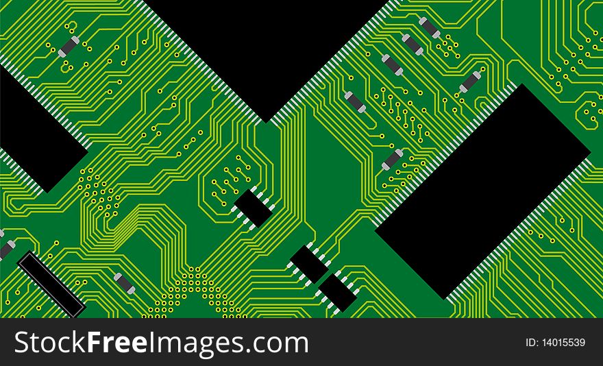 Green circuit board illustration. Abstract technology background - next science future.