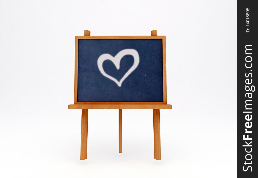 A 3d chalkboard on white background with a heart drawn