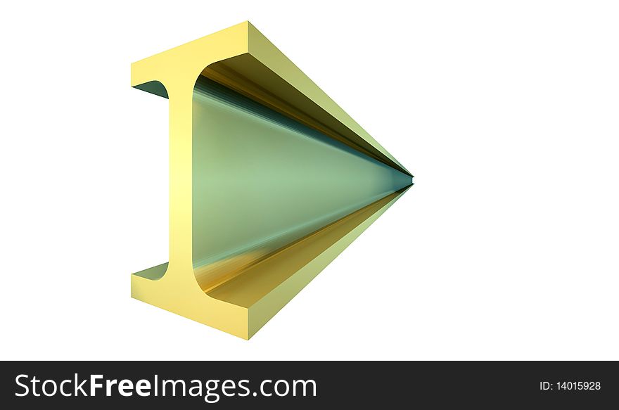 Gold steel girder isolated on white background