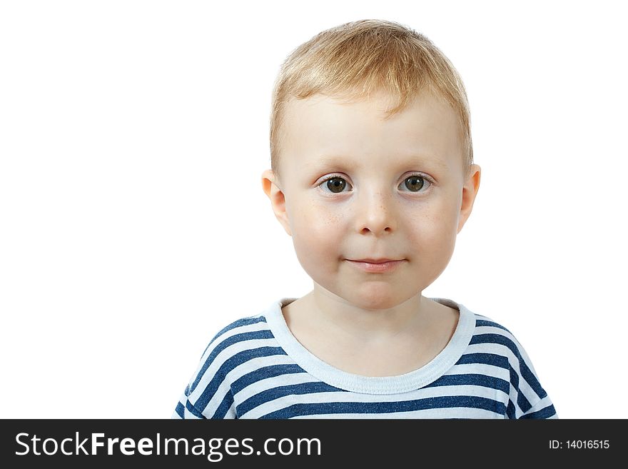 The portrait of little boy isolated on white background. The portrait of little boy isolated on white background