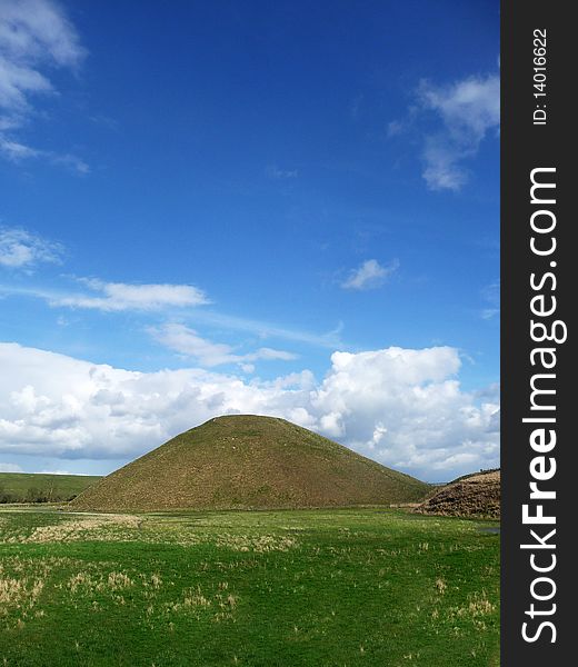 View of Silbury Hill an ancient artificial chalk mound.