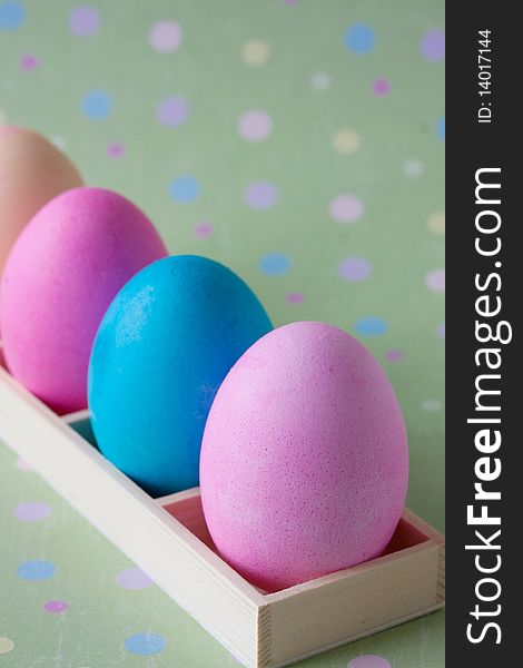 Colorful Easter Eggs In Wooden Box