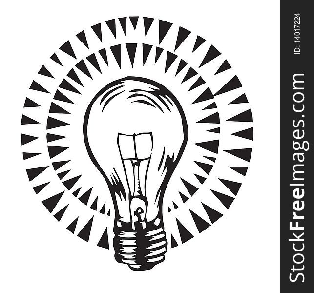 High contrast black and white illustration of Glowing light bulb. High contrast black and white illustration of Glowing light bulb