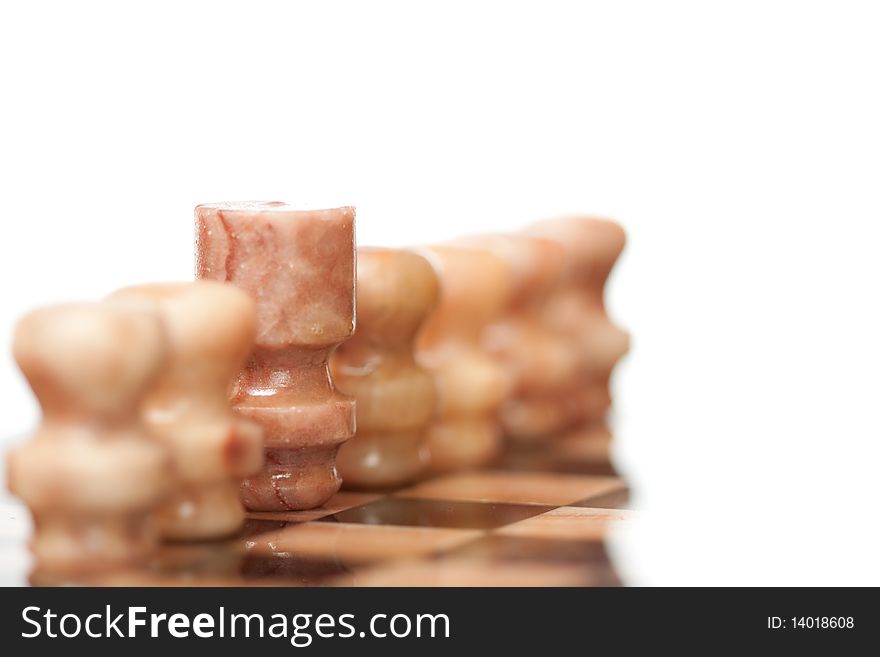 Marble chess on chessboard with isolated background