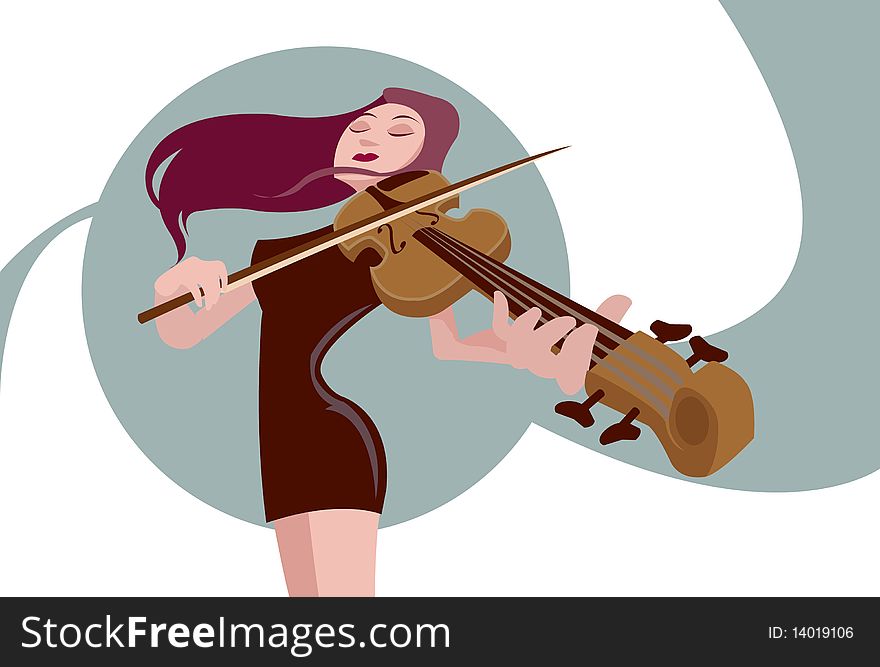 An image of a young woman engrossed in playing the violin. An image of a young woman engrossed in playing the violin