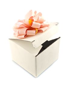 Gift Box With Rose-colored Ribbon Stock Photo Gift Box With Rose-colored Ribbon Stock Photo