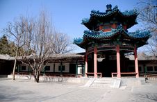 Red Chinese Pavilion With Blue Ornate Roof Stock Images Red Chinese Pavilion With Blue Ornate Roof Stock Images