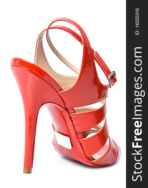 Red leather female shoe isolated