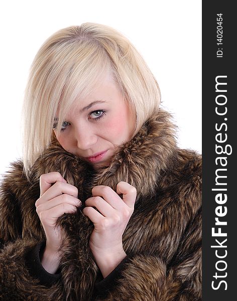 Photograph of pretty blond girl wearing fur. Photograph of pretty blond girl wearing fur