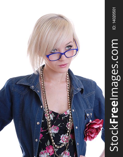 Pretty  Blond Girl With Glasses Isolated