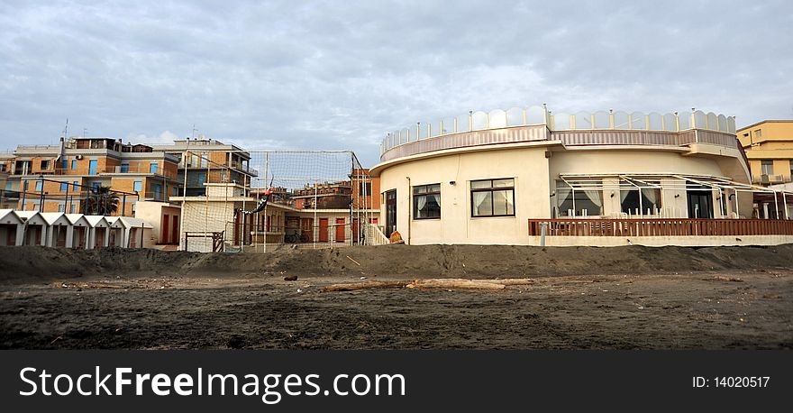 Architecture on sand. Lido di Ostia, Rome (Italy)