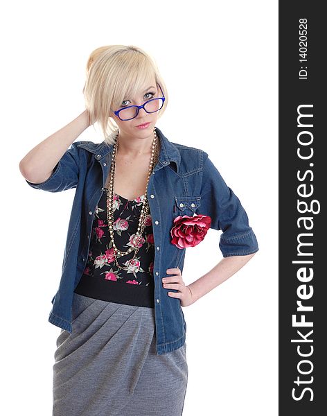 Pretty  Blond Girl With Glasses Isolated