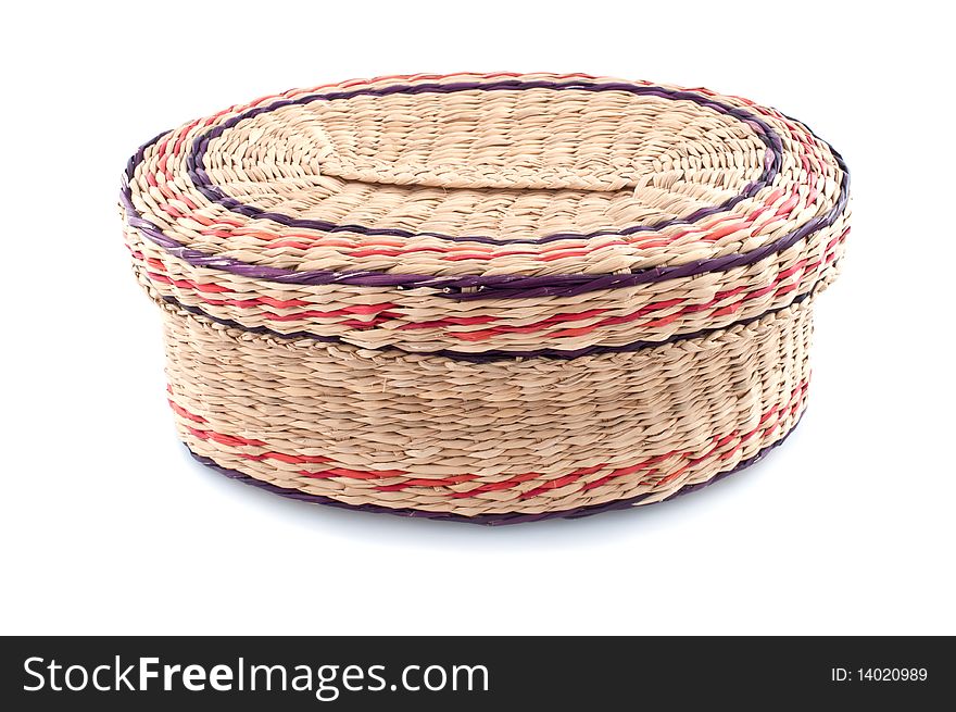 Nice wicker wooden basket, isolated white background. Nice wicker wooden basket, isolated white background