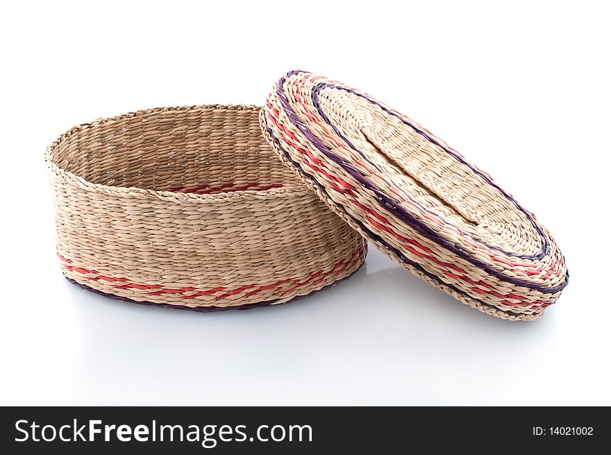 Nice wicker wooden  basket, isolated white background