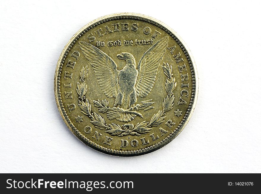 Old dirty coin in one American dollar. Old dirty coin in one American dollar