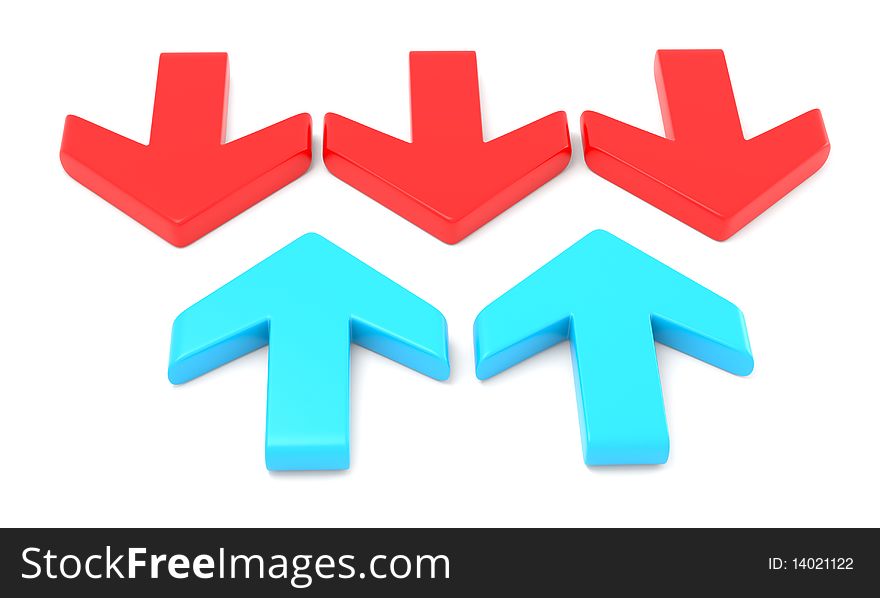 Red and blue arrows isolated on white