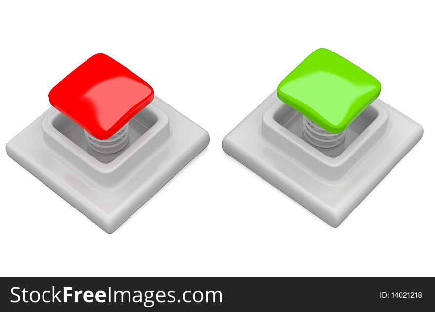 Red and green buttons isolated on white. Red and green buttons isolated on white