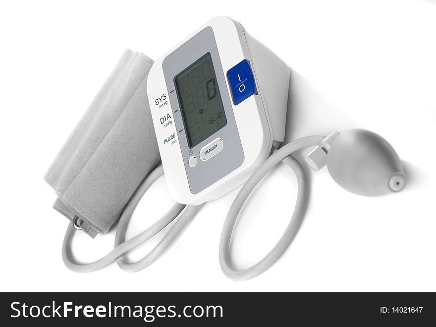 Automatic digital blood pressure monitor isolated on white