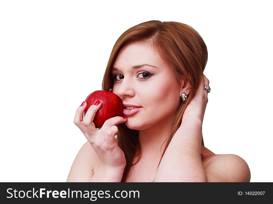 Sexy portrait of a girl with an apple in his hand