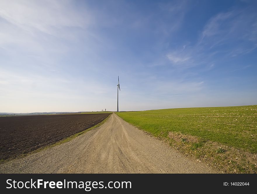 Isolated wind turbine in the countryside
