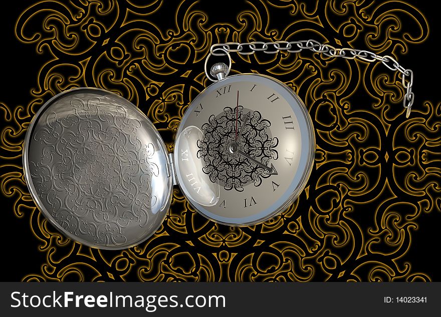 Image of an antique styled decorated fob watch. Image of an antique styled decorated fob watch