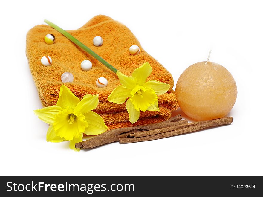 Spa accessories on the white background. Spa accessories on the white background