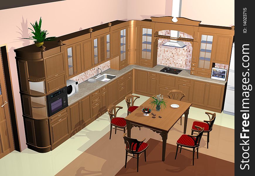 The classic kitchen in light brown