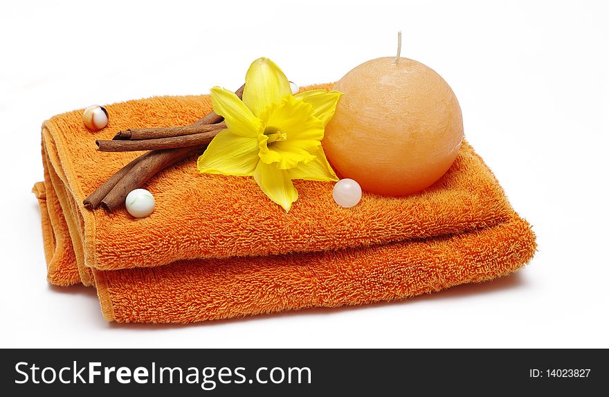 Spa accessories on the white background. Spa accessories on the white background