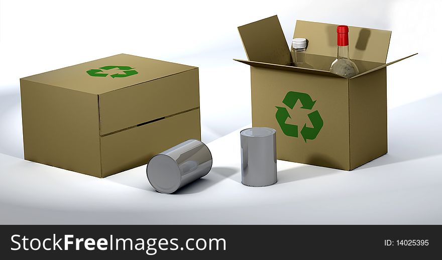 Cartons and recyclable items rendered in 3d. Cartons and recyclable items rendered in 3d