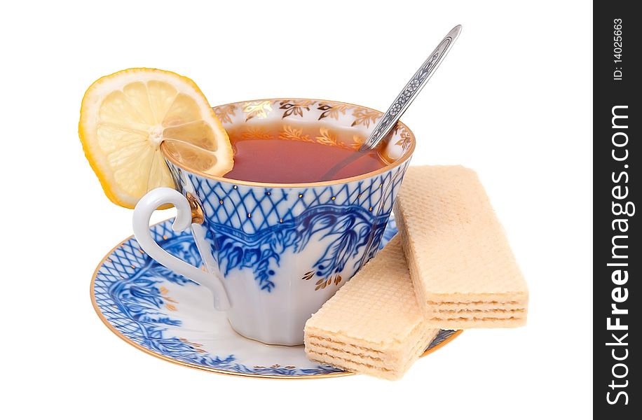 Cup with tea on a white background