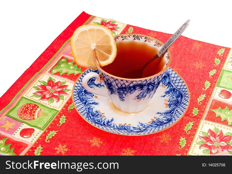 Cup with tea on a white background