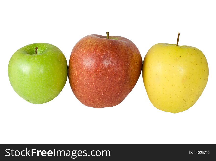 Green, yellow and red apples isolated on white