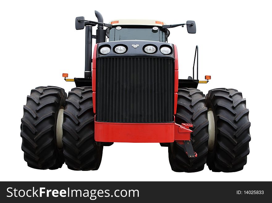 Red tractor separately on a white background
