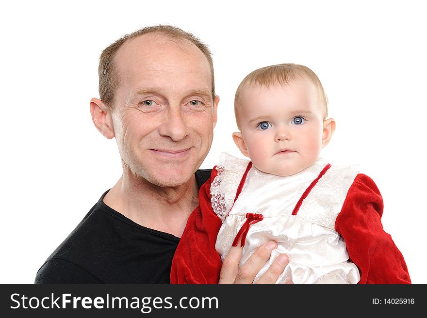 Father and daughter smiling isolated over a white background