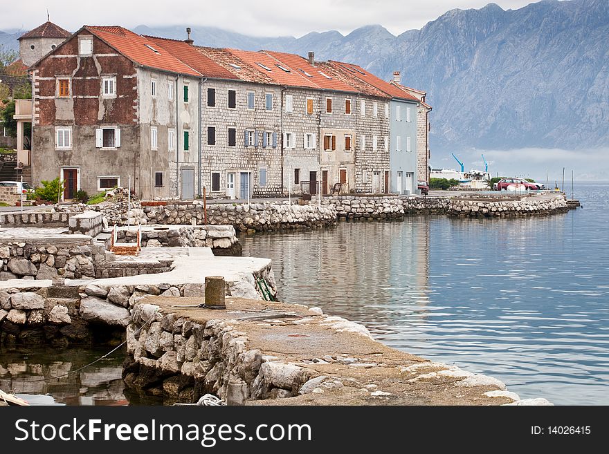 Seven old stone houses on Kotor Bay, Montenegro. Seven old stone houses on Kotor Bay, Montenegro