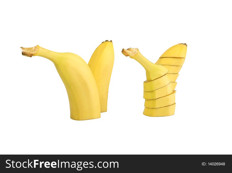 Some sleced bananas on white background (isolated)