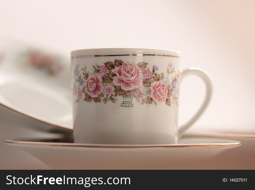 Cup With Floral Ornament And Saucer