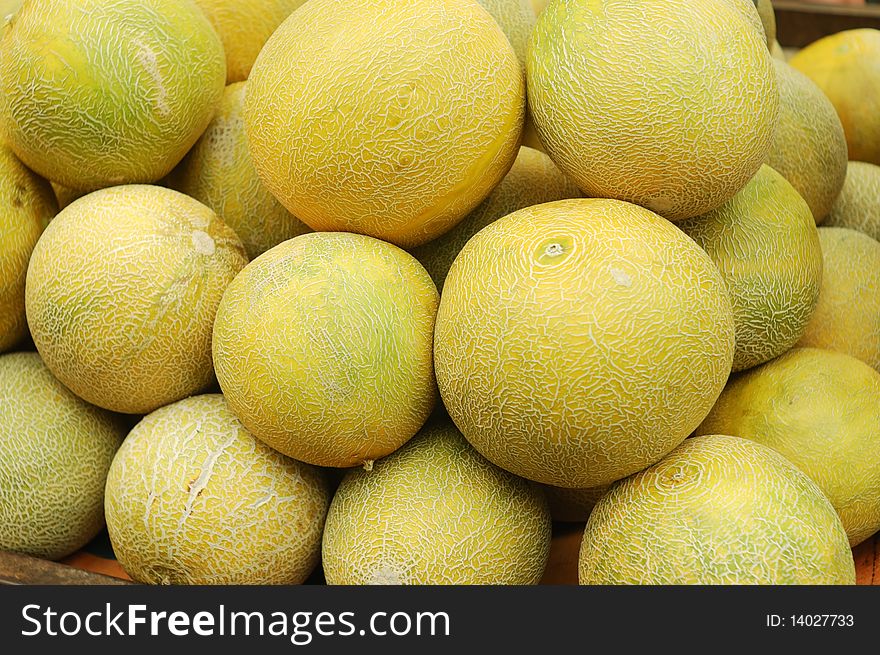 Close up of melons on market stand