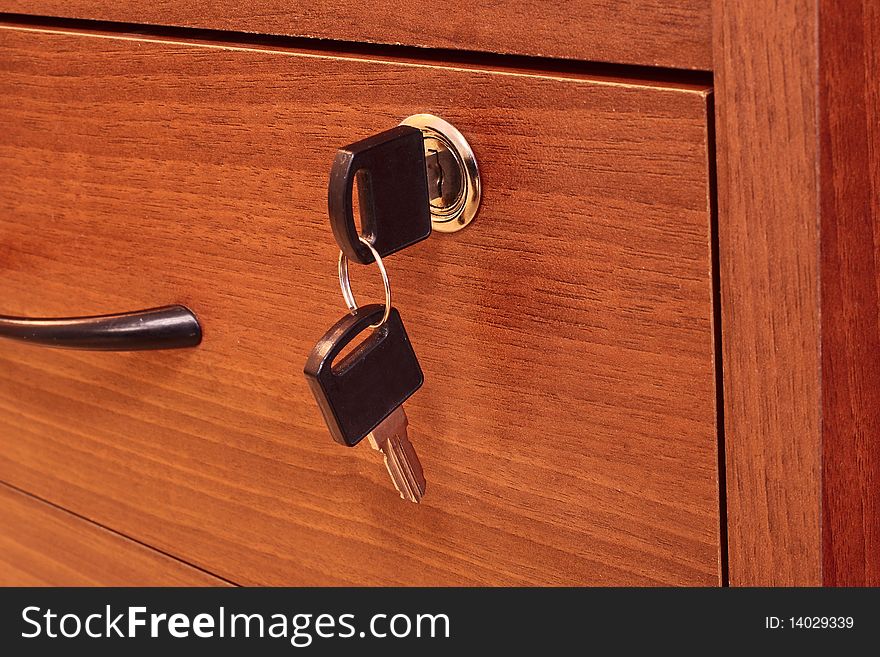 View of the keys. Drawer cabinets. Close-up.