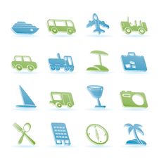 Travel, Transportation, Tourism And Holiday Icons Royalty Free Stock Photos