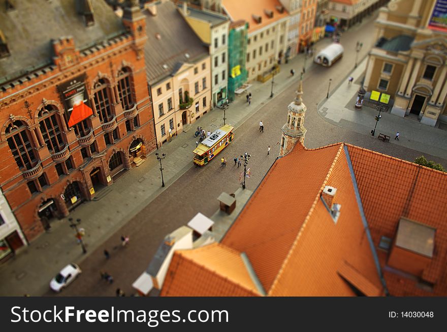 Poland, Torun. View from town hall tower. tiltshift. Poland, Torun. View from town hall tower. tiltshift.