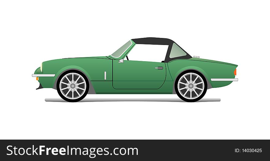 Old green cabrio with black soft top. Old green cabrio with black soft top