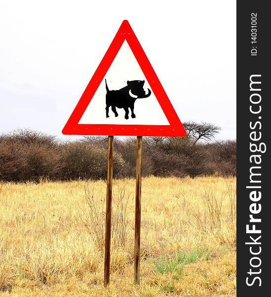 Be careful - warthogs (road sign in Namibia)