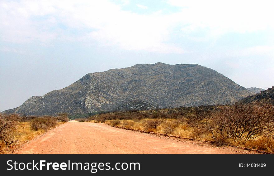 Landscape with empty gravel road in Namibia. Landscape with empty gravel road in Namibia