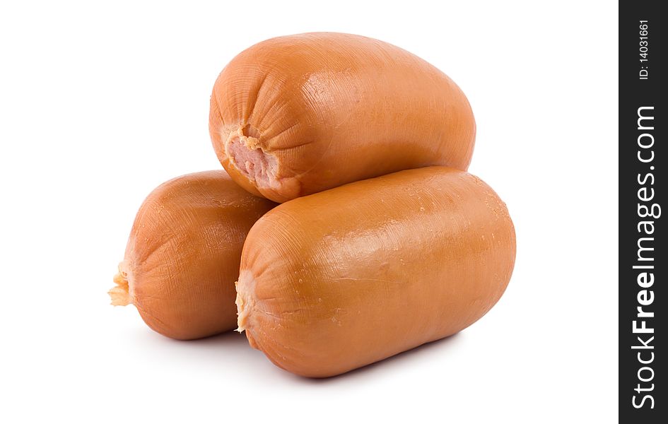 Three sausages isolated on a white background