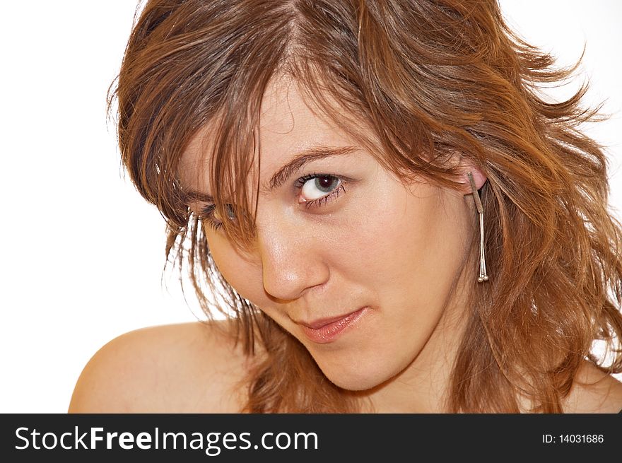 Portrait of beautiful, red haired ypung women, on white background. Portrait of beautiful, red haired ypung women, on white background