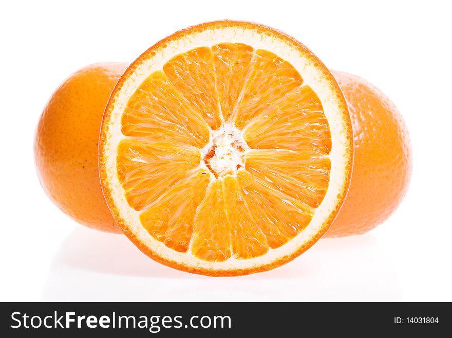 Oranges on a white background.